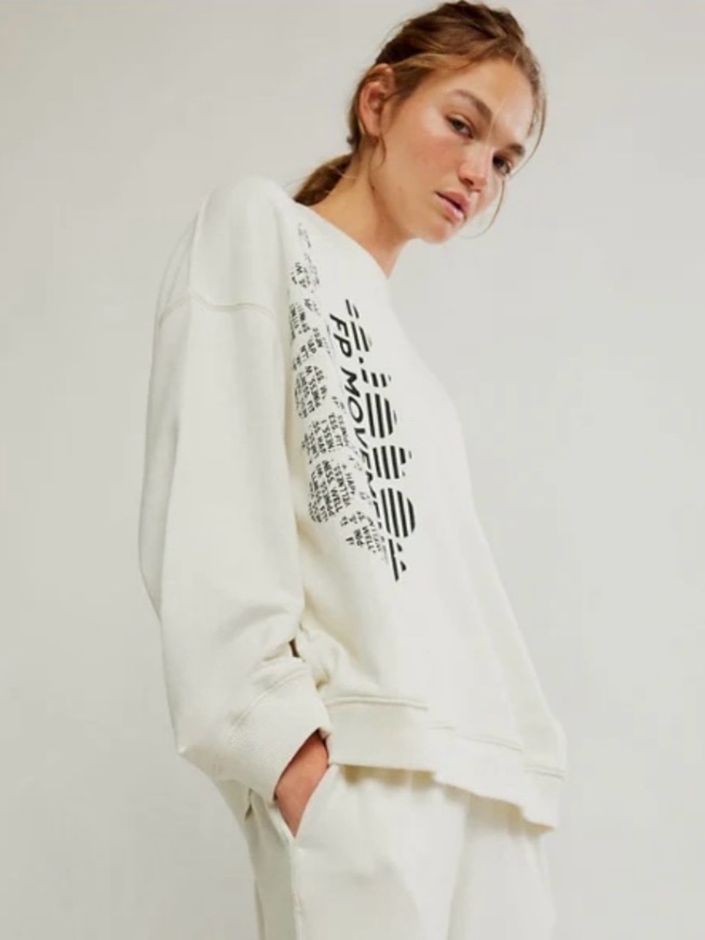 Free People All Star Buti Logo Pullover/Ivory / Black Combo